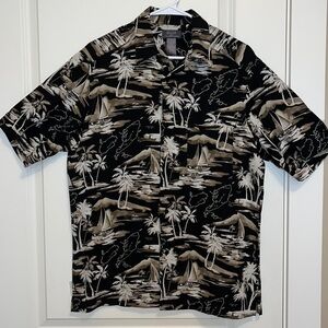 Crazy Horse Black Tan and Cream Tropical Button down Short sleeve Shirt Mens M